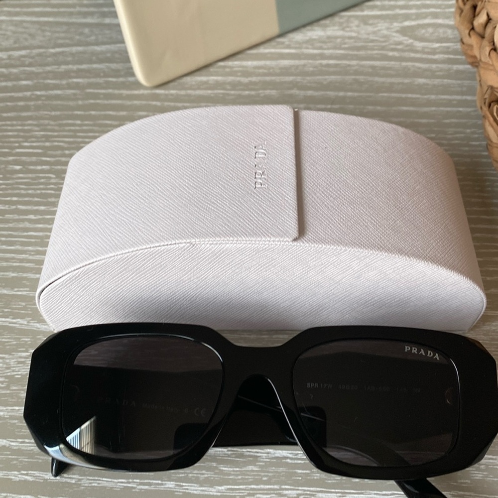 Prada PR 17WS 1AB5S0 Black Plastic Rectangle Sunglasses Grey Lens